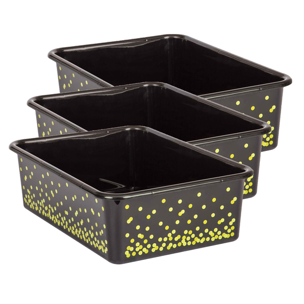 Teacher Created Resources Storage Bin, Plastic, Black/Gold, 3 PK TCR20896